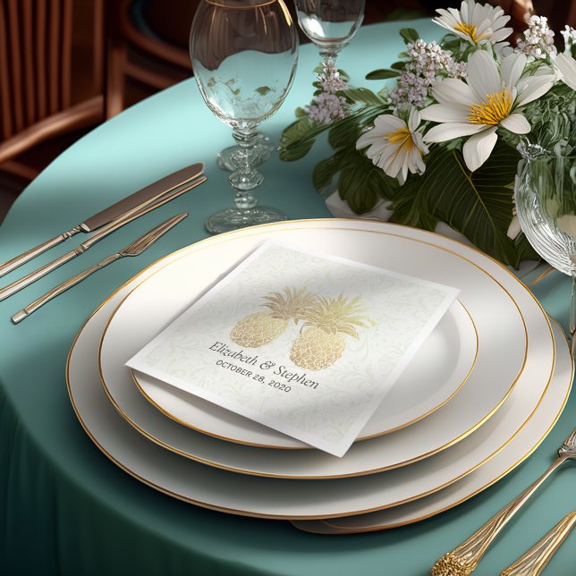 Guardanapo De Papel Papel Damask com Folhas de Ouro e Abacaxis para Ch (Criador carregado)