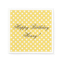 Papel de Aniversário Amarelo e Branco com Bolinhas