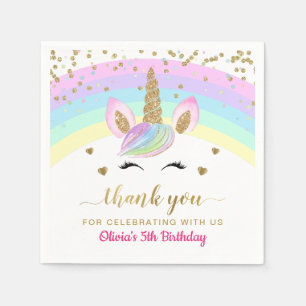 Guardanapo De Papel Papel de aniversário da Rainbow Unicorn Dourada Gl