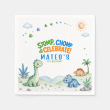 Papel de Aniversário de 1 Ano Dinosaur Stomp Chomp