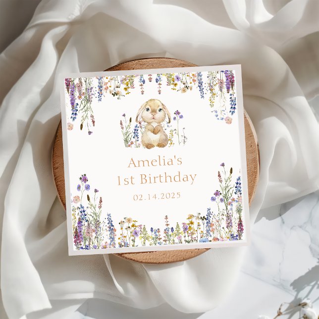Guardanapo De Papel Papel de Aniversário de Coelhinho de Flores Selvag (Criador carregado)