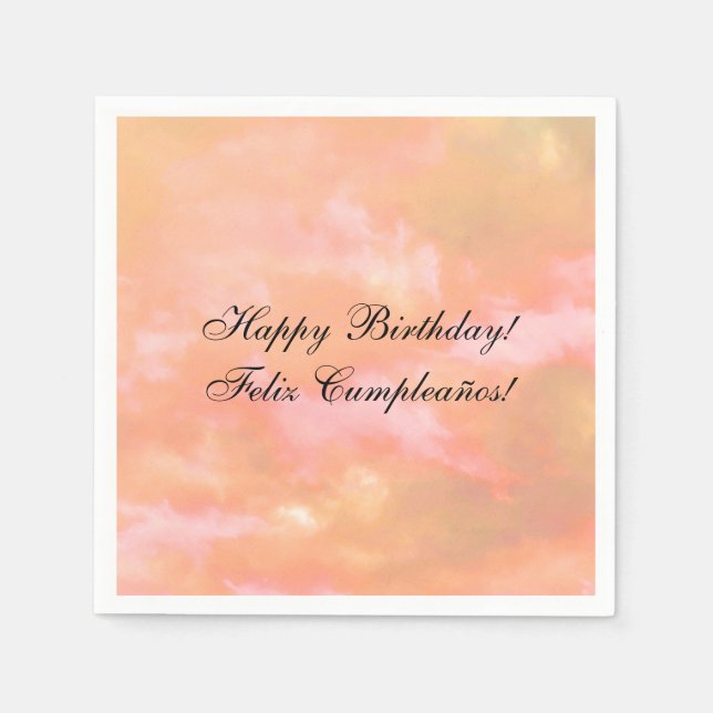 Guardanapo De Papel Papel de Aniversário Feliz Bilíngue Pêssego e Rosa (Frente)