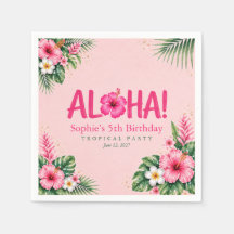 Papel de Aniversário Luau Rosa Tropical Aloha