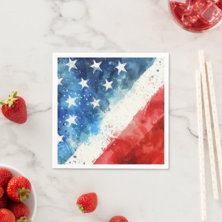 Guardanapo De Papel Papel de Bandeira Americana em Aquarela Vermelha B