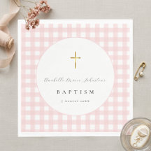 Papel de Batismo de Bebê Xadrez Rosa