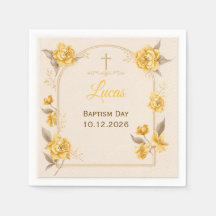 Papel de batismo infantil Cruz Floral Ouro Elegant