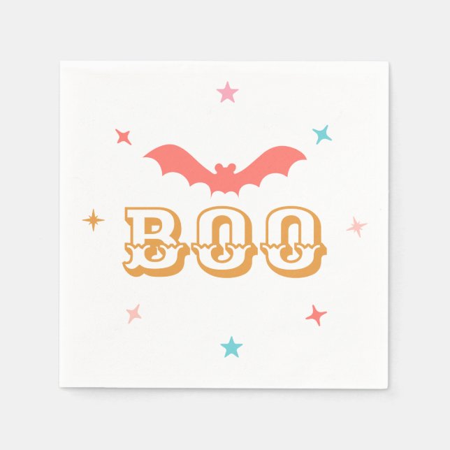 Guardanapo De Papel Papel de Boo de Halloween Rosa Napkin (Frente)