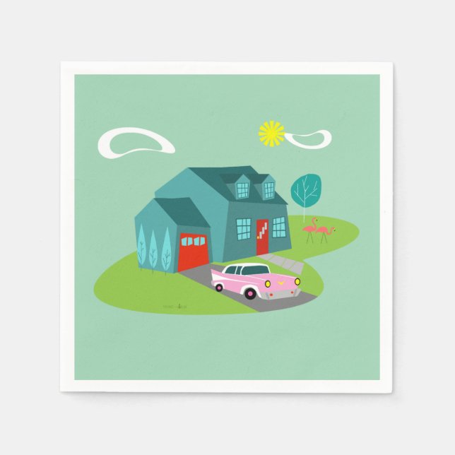 Guardanapo De Papel Papel de Casa Suburbana Retro Napkins (Frente)