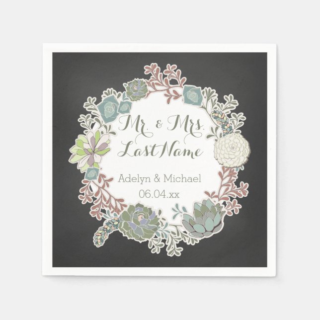 Guardanapo De Papel Papel De Casamento De Chalkboard Succulent Wreath  (Frente)