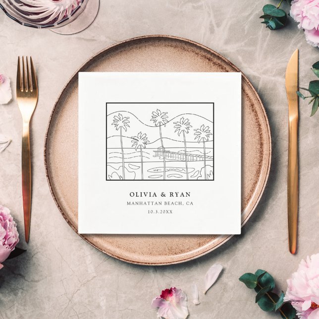 Guardanapo De Papel Papel De Casamento De Esqueci De Praia Napkin (Beach Sketch Wedding Paper Cocktail Napkin
)