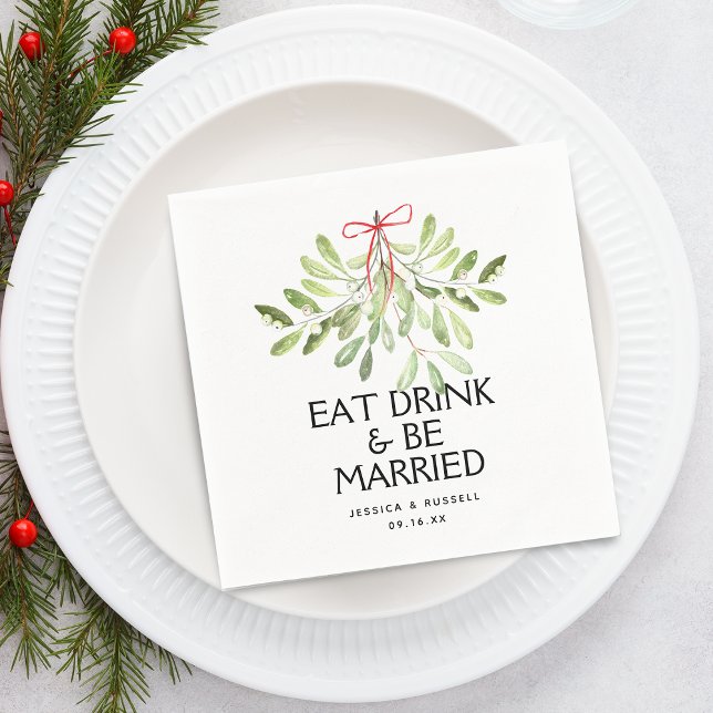 Guardanapo De Papel Papel de Casamento de Feriado de Visco (Mistletoe Holiday Wedding Paper Napkins)