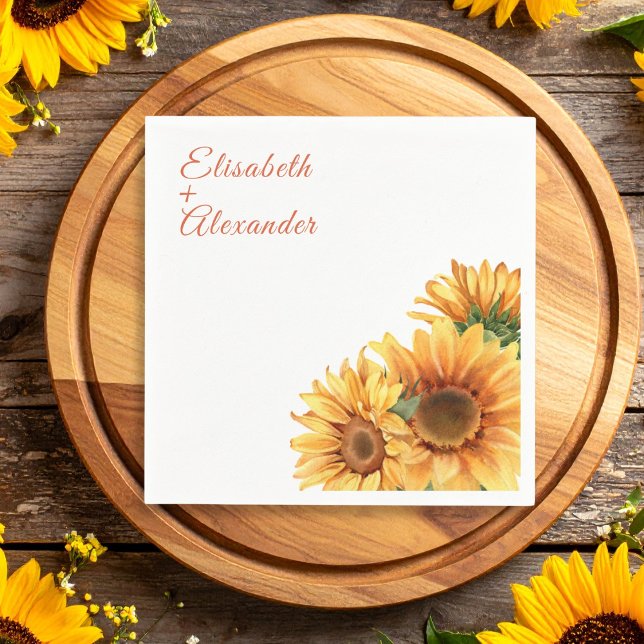Guardanapo De Papel Papel de Casamento de Girassol Napkin (Rustic Sunflower Wedding Paper Napkin)