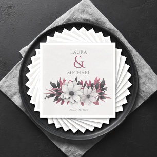 Guardanapo De Papel Papel de Casamento de Magenta Preta-Floral Elegant