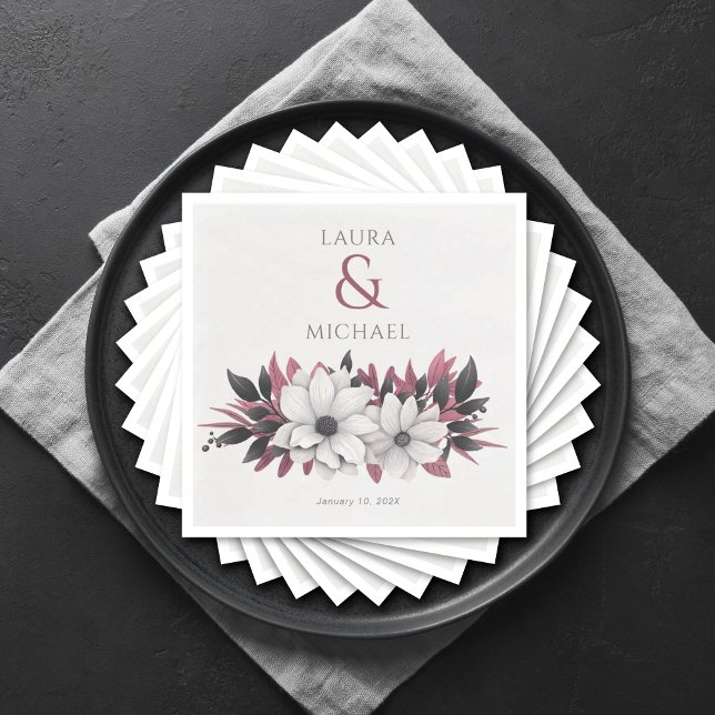 Guardanapo De Papel Papel de Casamento de Magenta Preta-Floral Elegant (Criador carregado)