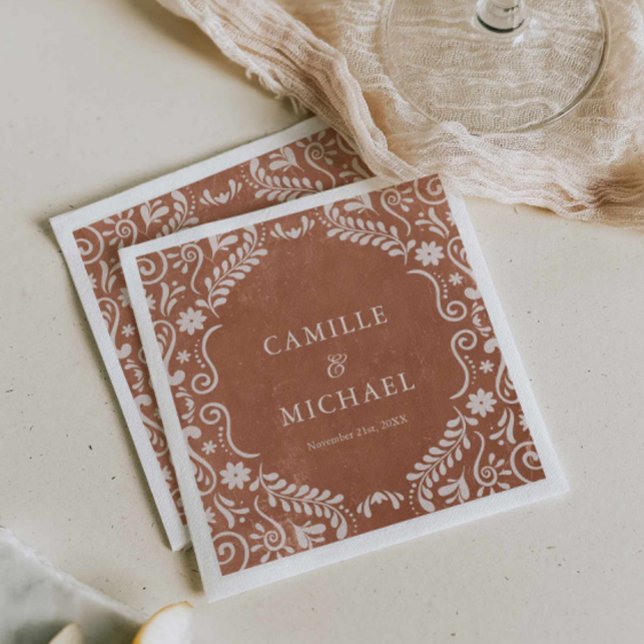 Guardanapo De Papel Papel De Casamento Do Picado Mexicano (Mexican Terracotta Papel Picado Wedding Napkins)