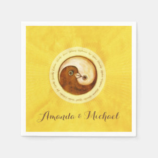 Guardanapo De Papel PAPEL DE CASAMENTO. Dourado YinYang pombas.