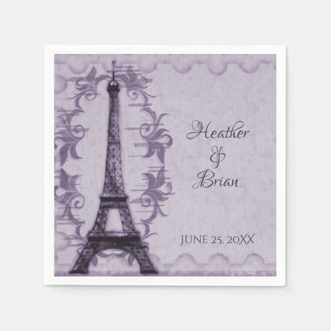Guardanapo De Papel Papel de Casamento em Torre Eiffel Roxo Nápoles (Frente)