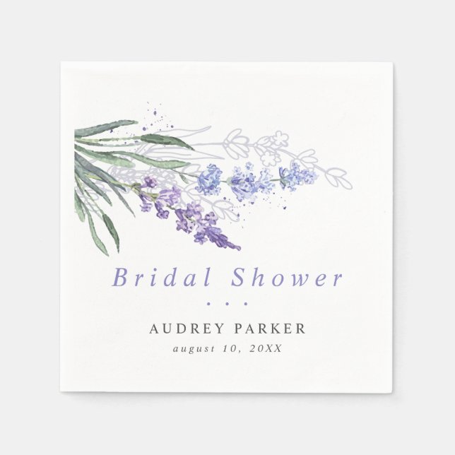 Guardanapo De Papel Papel de casamento floral de aquarela lavanda româ (Frente)