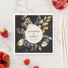 Guardanapo De Papel Papel de Casamento Floral Preto e Dourado
