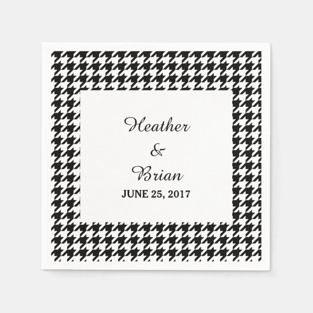 Guardanapo De Papel Papel de Casamento Negro Houndstooth Napkins (Frente)