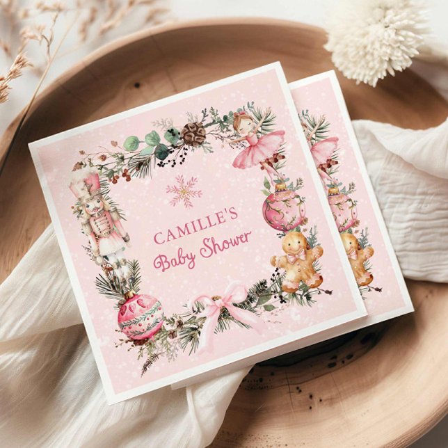 Guardanapo De Papel Papel de Chá de fraldas de Nutcracker Rosa (Pink Christmas Nutcracker Baby shower paper napkins)