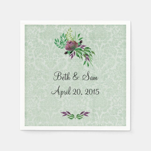 Guardanapo De Papel Papel de Cocktail Mint Green Damask (Frente)