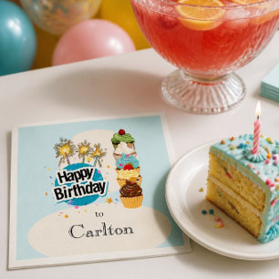 Guardanapo De Papel Papel de Cupcake de aniversário feliz personalizad