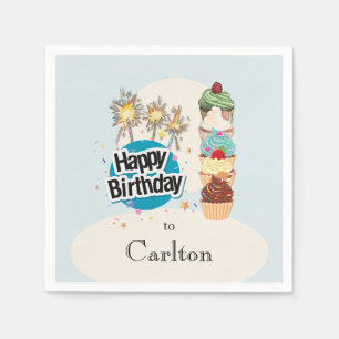 Guardanapo De Papel Papel de Cupcake de aniversário feliz personalizad