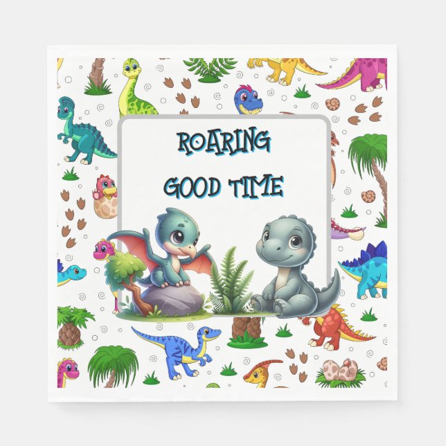 Guardanapo De Papel Papel de Feliz Aniversário Dino  (Frente)
