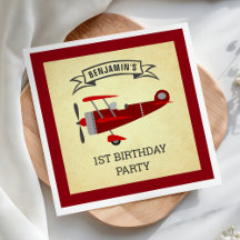 Papel de festa de aniversário de avião retrô verme