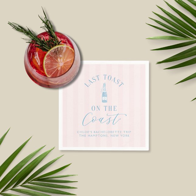 Guardanapo De Papel Papel de Festa de solteira Costeiro Moderno Napkin (Last Toast on the Coast Cocktail Napkin | Custom bachelorette supplies for coastal celebrations!)