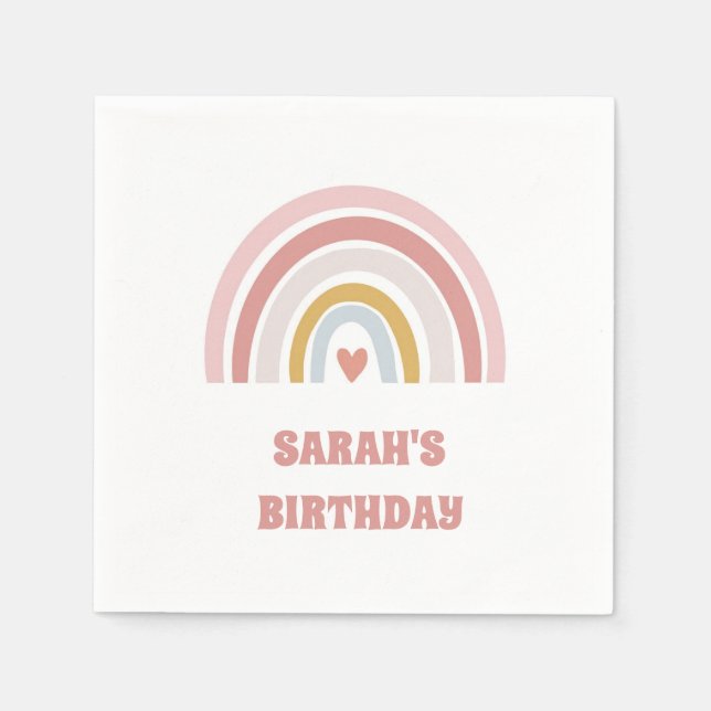 Guardanapo De Papel papel de festa rosa arco-íris para o aniversário (Frente)