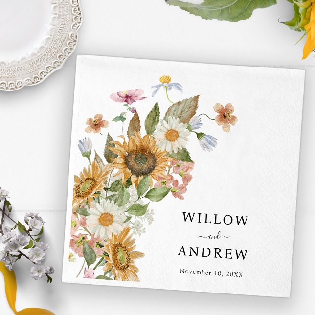 Guardanapo De Papel Papel de girassol elegante Nápoles (Elegant Sunflower Wildflowers Decor Paper Napkin by Painted Paperie
)