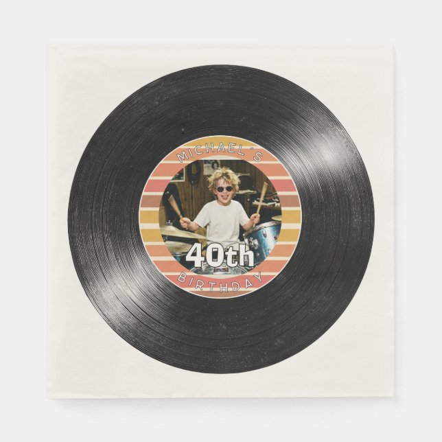 Guardanapo De Papel Papel de Listras de Disco de Vinil para Aniversári (Frente)