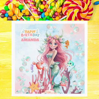 Guardanapo De Papel Papel de Mermaid Party Personalizado em Aquarela