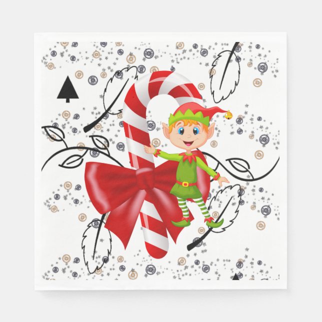 Guardanapo De Papel Papel de Natal Napkins, Elf Candy Cane (Frente)