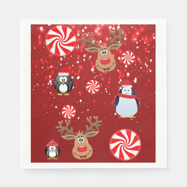 Guardanapo De Papel Papel de Natal Napkins, Feliz Natal, Pinguim (Frente)