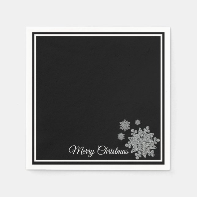 Guardanapo De Papel Papel de Natal Napkins Flocos de Neve Pretos (Frente)