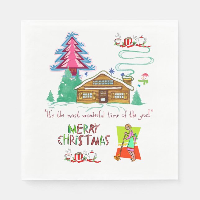 Guardanapo De Papel Papel de Natal Napkins, Senhora de Limpeza (Frente)