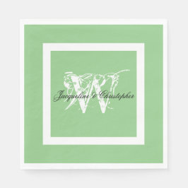 Guardanapo De Papel Papel de Noiva Verde Suave com Monograma Branco &