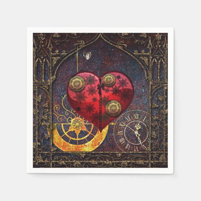 Guardanapo De Papel Papel de parede Vintage Steampunk Hearts (Frente)
