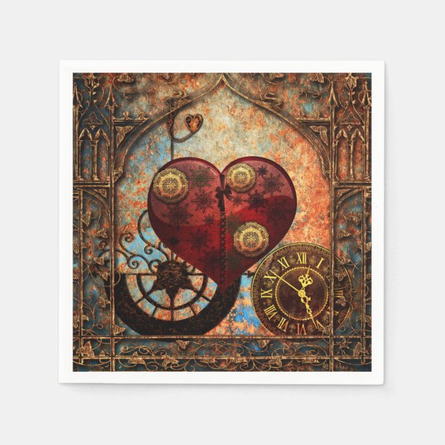 Guardanapo De Papel Papel de parede Vintage Steampunk Hearts (Frente)