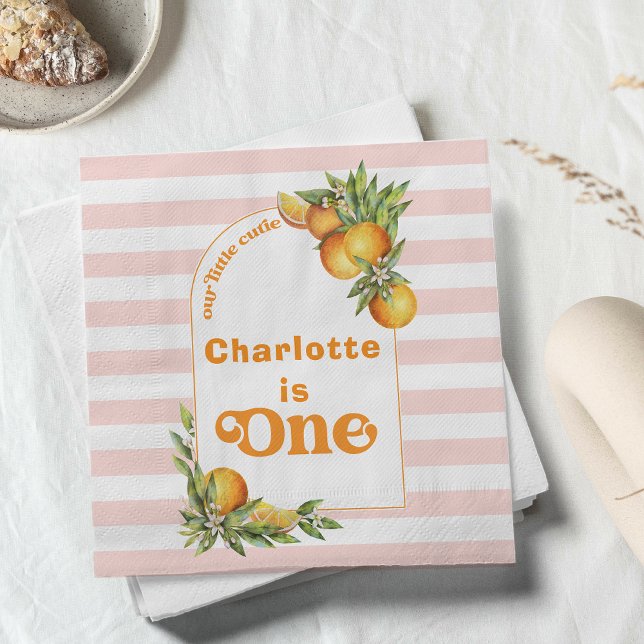 Guardanapo De Papel Papel de primeiro aniversario de Cutil de Citrus L (Editable Our Little Cutie Birthday Paper Napkin Girls Clementine Oranges Birthday Party Arch Napkin)