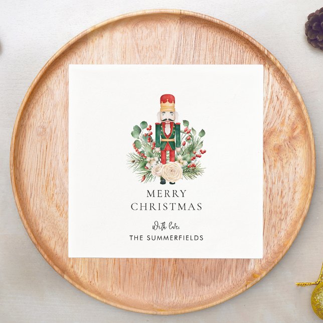Guardanapo De Papel Papel de Script Nutcracker de Feriados de Natal (Christmas Nutcracker Script Red Berries Paper Napkin)