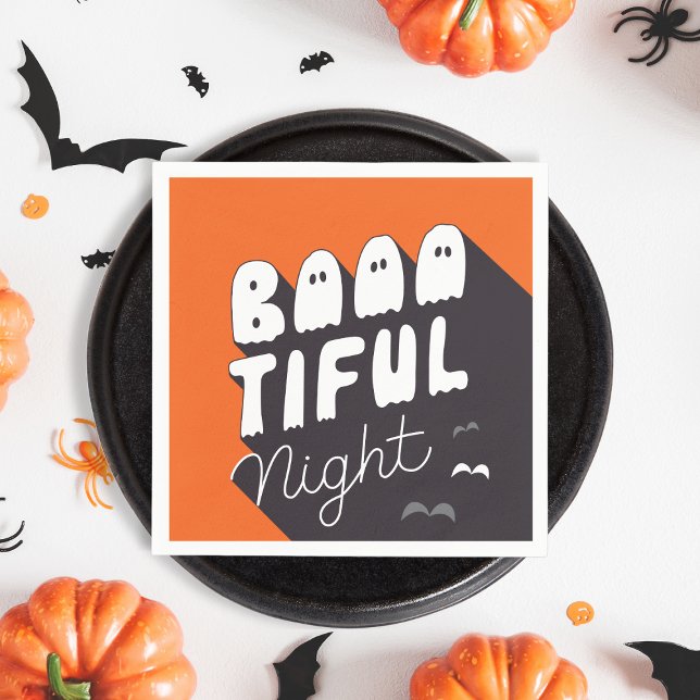 Guardanapo De Papel Papel do Partido Orange Halloween (Boo-tiful night, Cute Halloween Party Napkin)