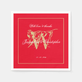 Guardanapo De Papel Papel Elegante Monograma Casamento Vermelho e Dour