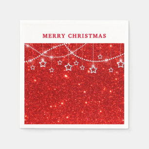 Guardanapo De Papel Papel Festivo Vermelho com Purpurina & Estrelas Na