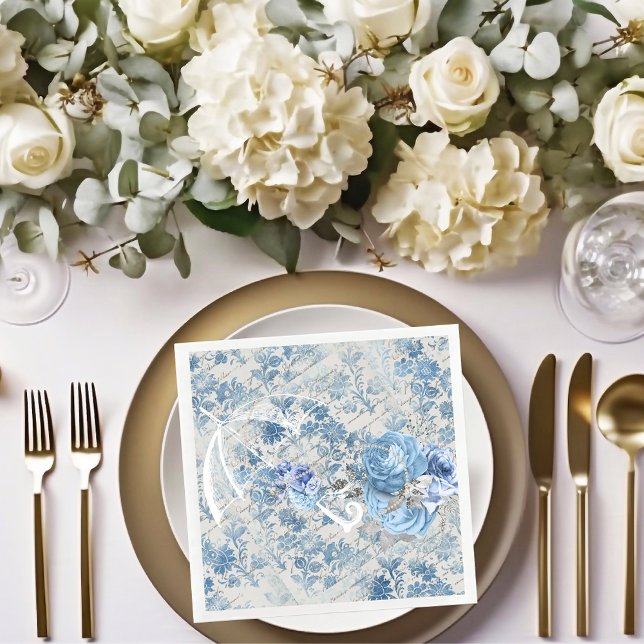 Guardanapo De Papel Papel floral Damasko Azul Vitoriano para Decoupage (Criador carregado)