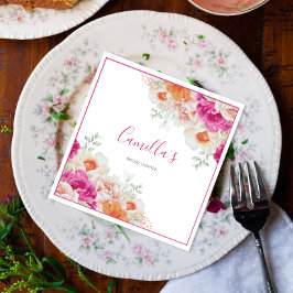 Guardanapo De Papel Papel floral de aquarela laranja e rosa brilhante