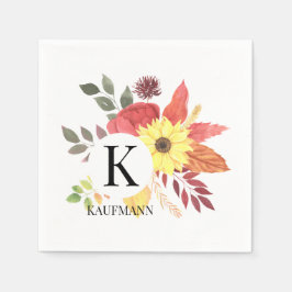 Guardanapo De Papel Papel Floral de outono Colorido Monograma